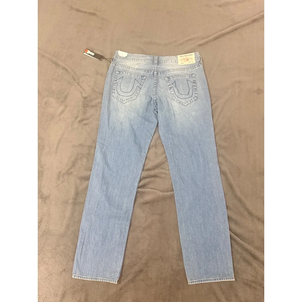 True Religion Geno No Flap SN Slim Straight Jeans Medium Wash Blue Mens 36 NEW